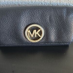 Michael Kors Navy Leather Wallet with Gold Logo